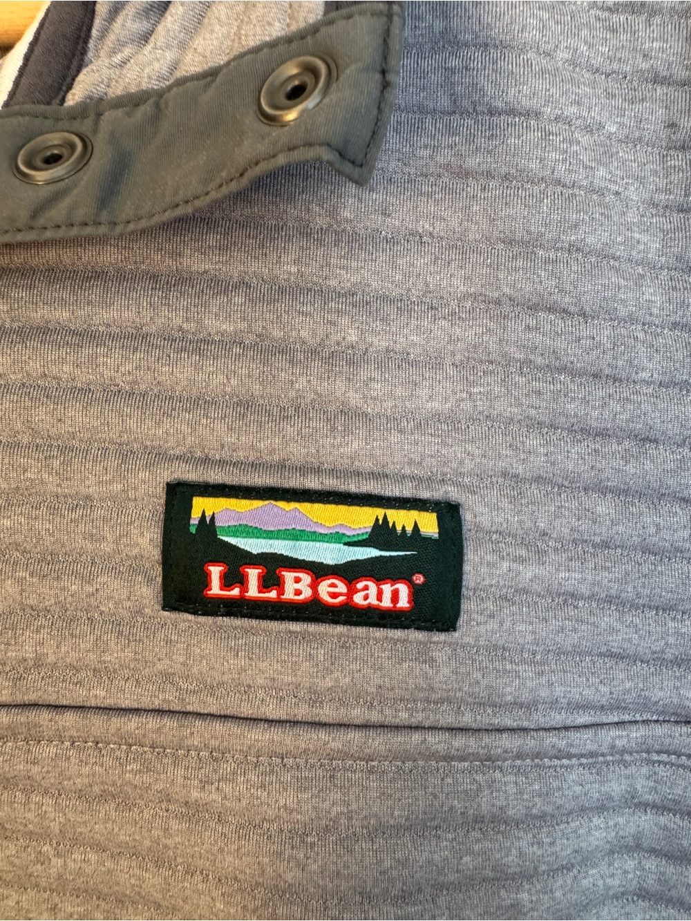 L.L. Bean Light Gray Ribbed Snap-Placket Fleece Pullover - Picture 4 of 4